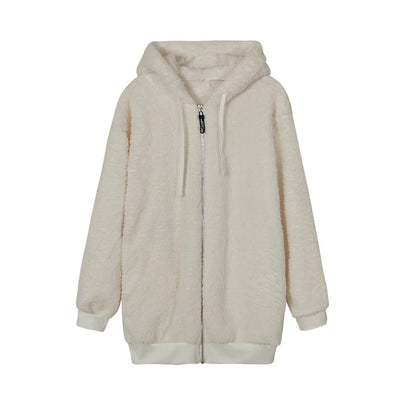 Loose Plush Zipper Hooded Jacket for Women