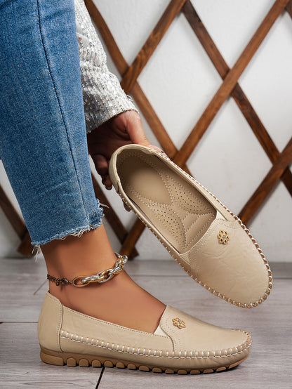 Large Size Women's Loafers in PU - Camel Color