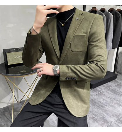 Men's Deerskin Fleece Blazer Single Button Suit Coat