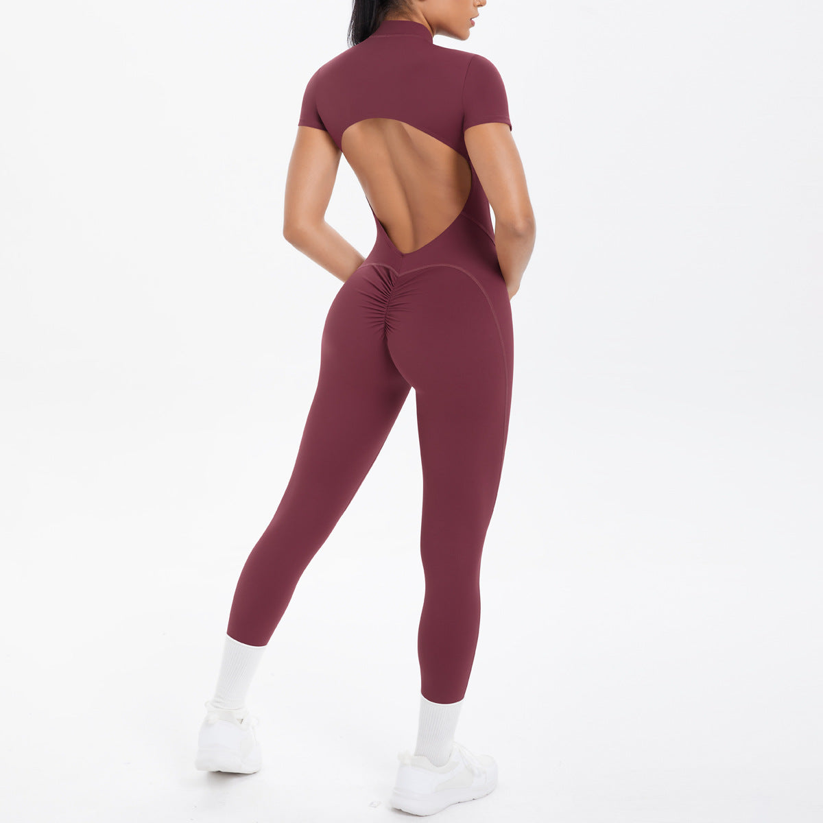 Backless Bodycon Scrunch Jumpsuit for Women Yoga Fitness