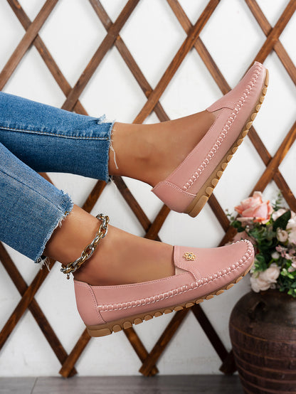 Large Size Women's Loafers in PU - Camel Color