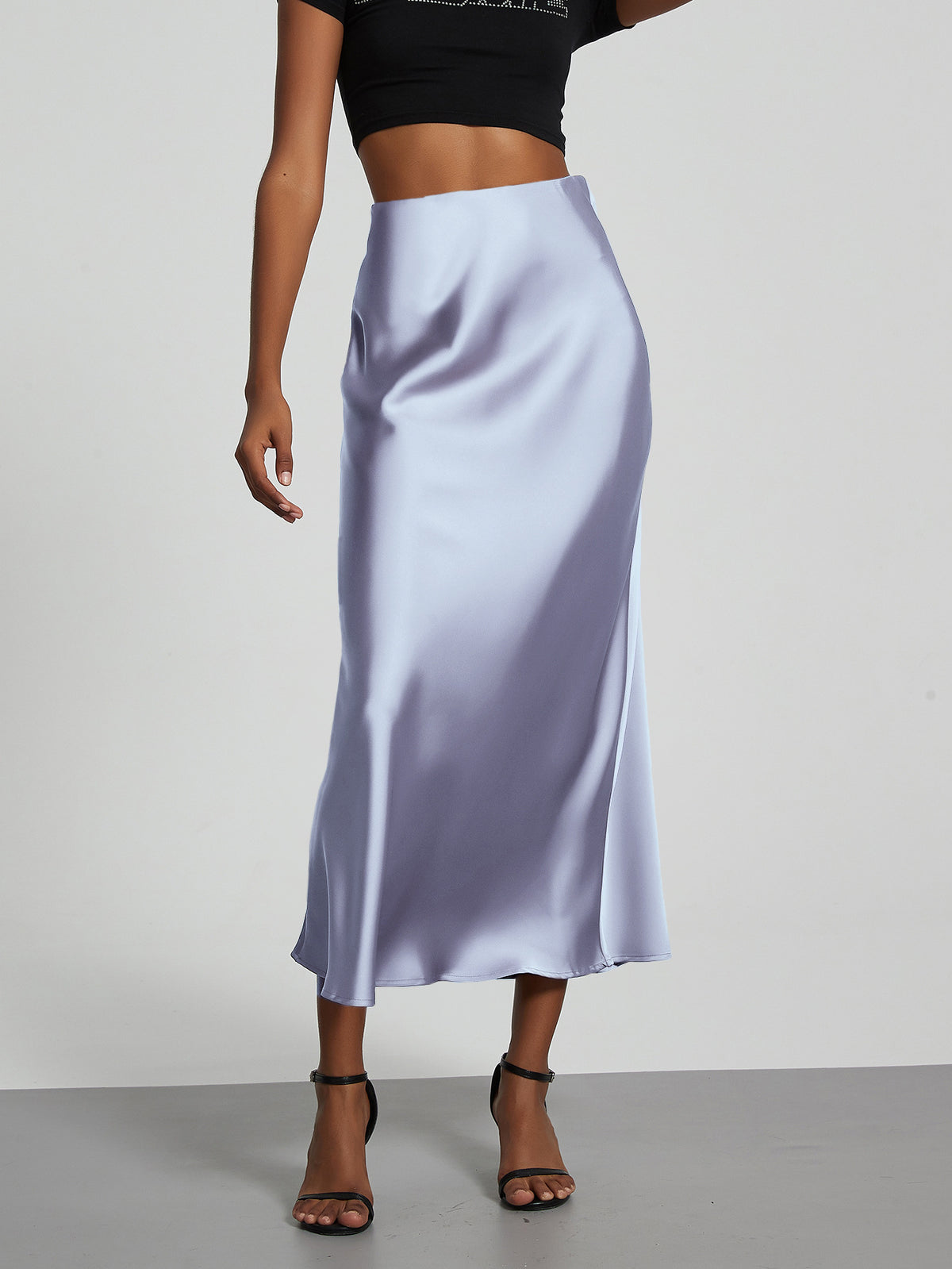 Elegant Satin Midi Skirt in Solid Colors