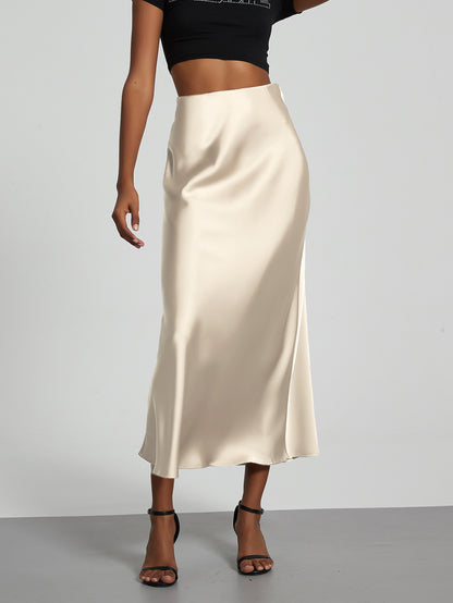 Elegant Satin Midi Skirt in Solid Colors
