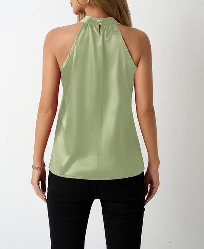 Satin Off-Shoulder Halter Top in Ginger Yellow