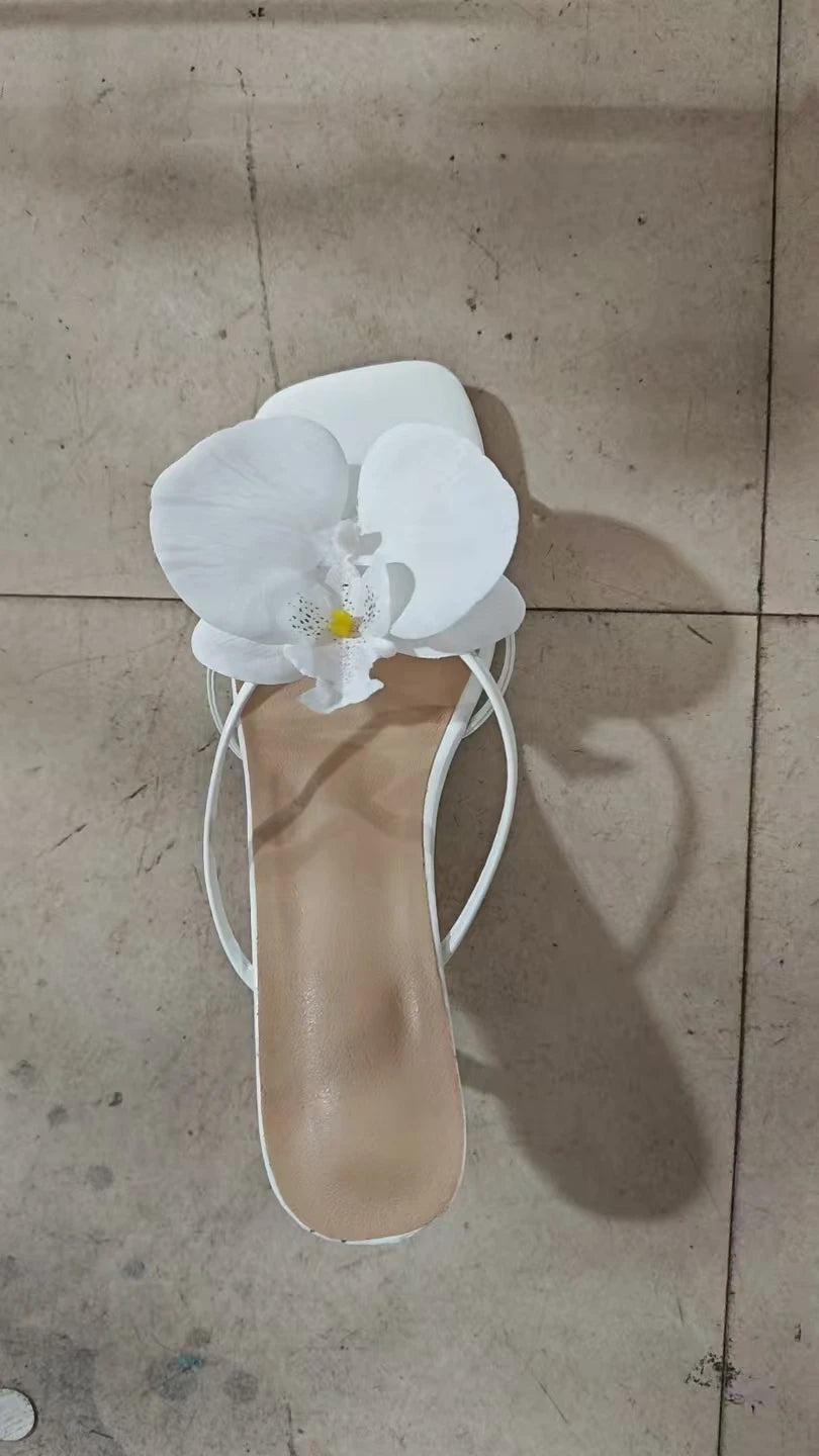 Orchid Flower High Heeled Slingback Shoes for Women