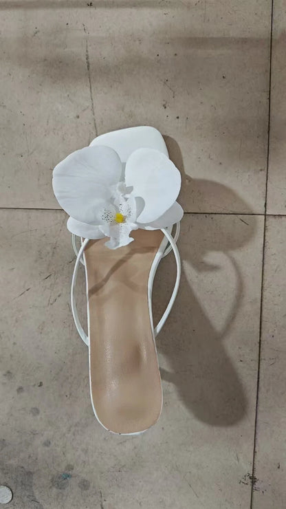 Orchid Flower High Heeled Slingback Shoes for Women