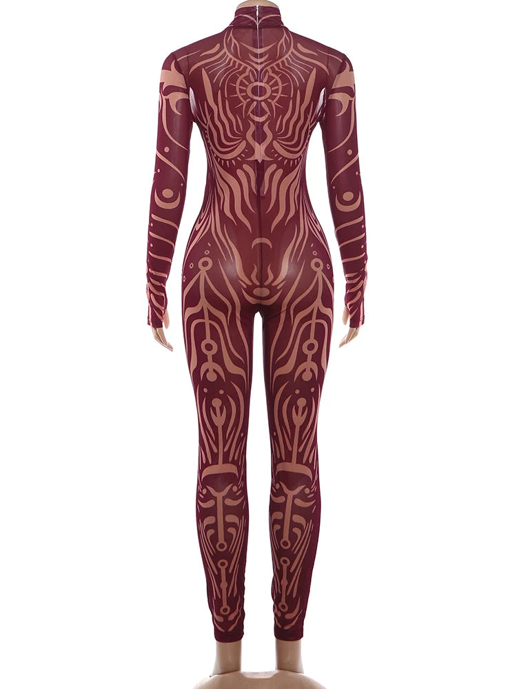 Striped Print Turtleneck Jumpsuit for Women