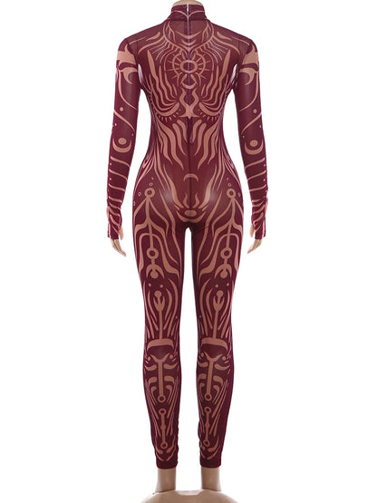 Striped Print Turtleneck Jumpsuit for Women