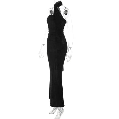 Hugcitar Halter Backless Ruched Bodycon Maxi Dress