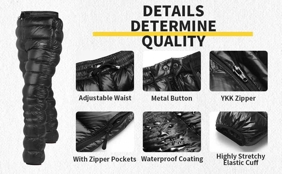 Mapleaf Ultralight Down Pants Waterproof Windproof Ski Trousers