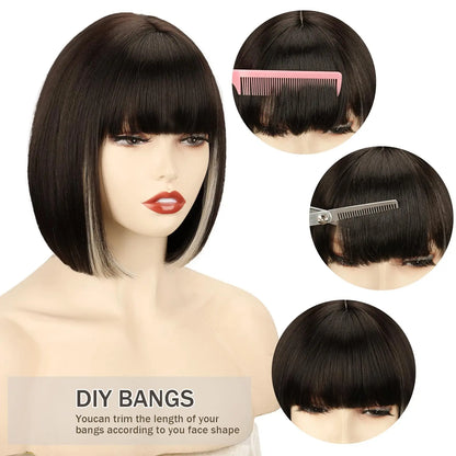 Pink Bob Synthetic Wig with Bangs for Cosplay