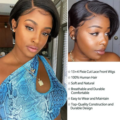Side Part Pixie Cut Straight Wig Virgin Human Hair Natural Color