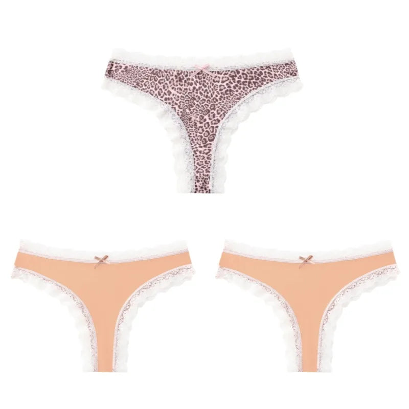 BZEL Women Lace Thong Panties Low-Waist G-String Leopard