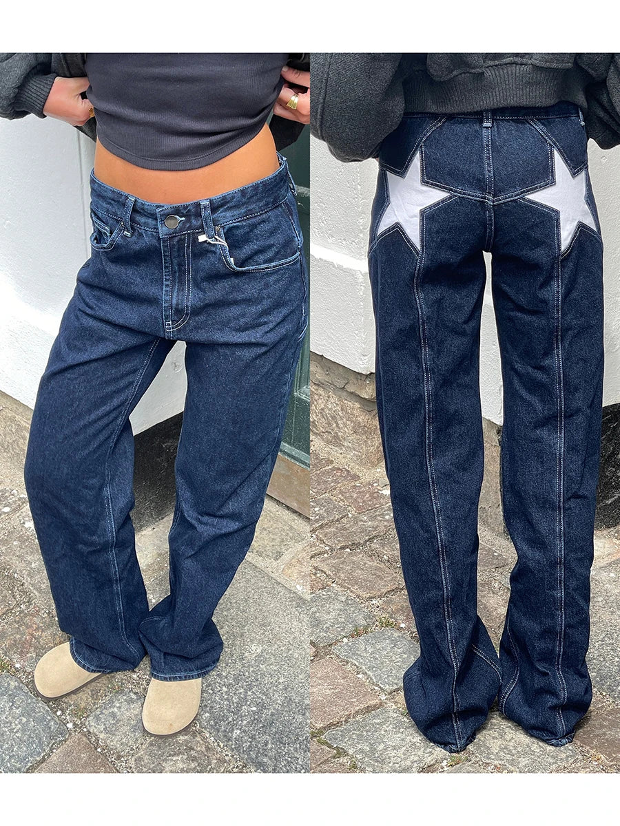 Women's Vintage Star Pattern Loose Denim Jeans