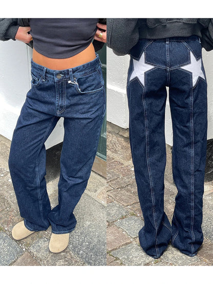 Women's Vintage Star Pattern Loose Denim Jeans