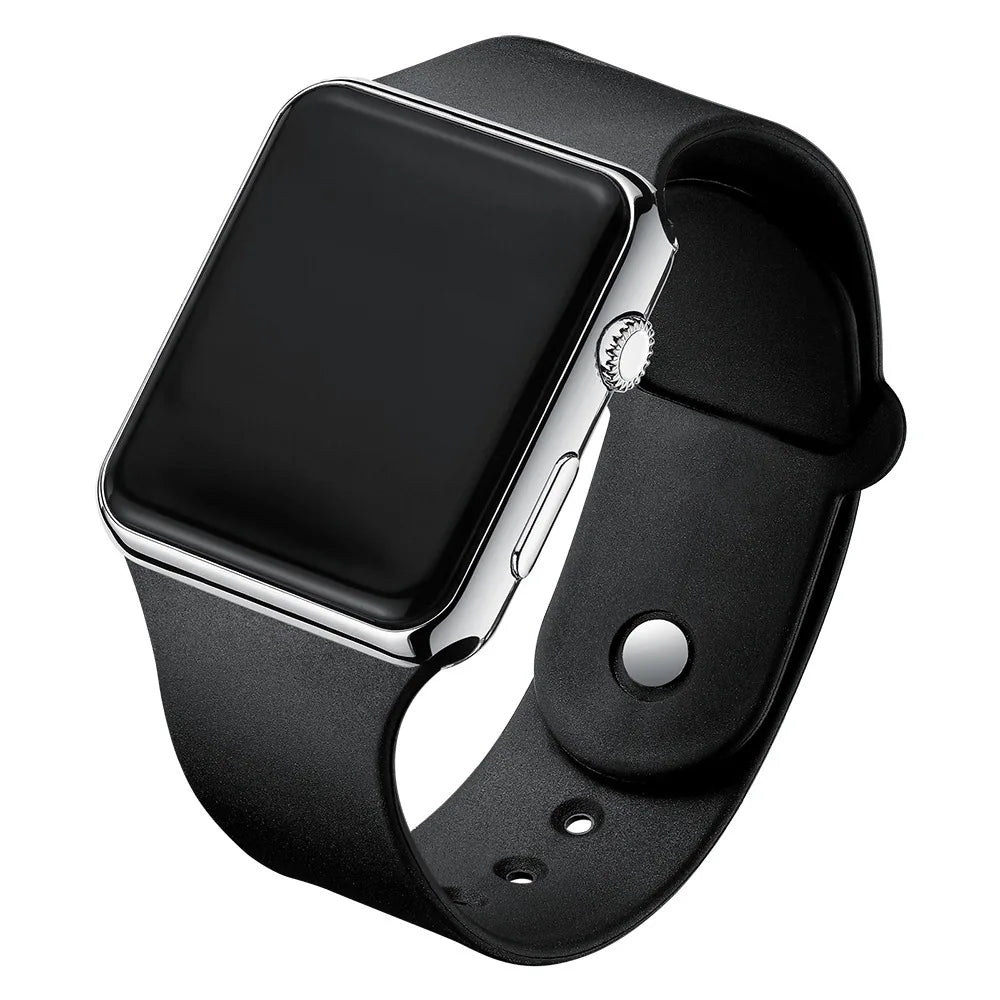 Digital LED Watch for Men Women Black Rubber Strap