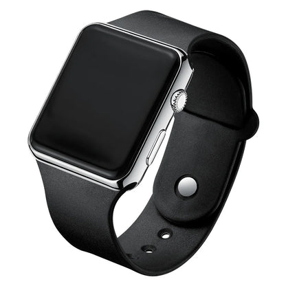 Digital LED Watch for Men Women Black Rubber Strap