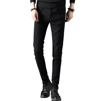 Mens Slim Fit Denim Pencil Pants Black White Stretch Jeans