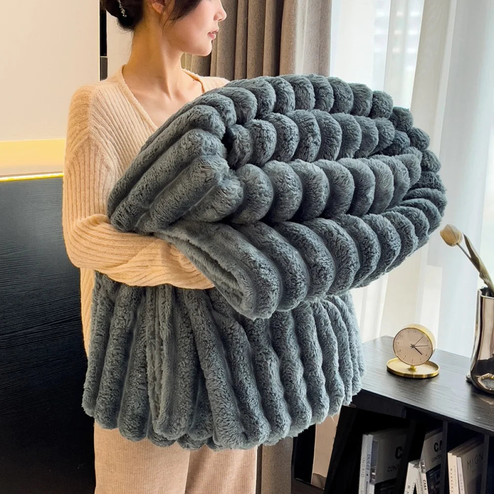 250GSM Soft Fluffy Striped Throw Blanket for Bed