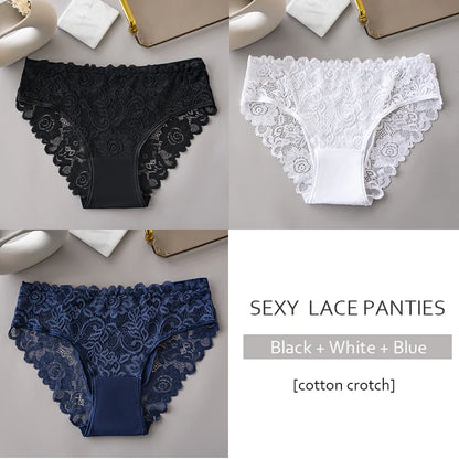 3PCS Set Floral Lace Briefs Women Underwear