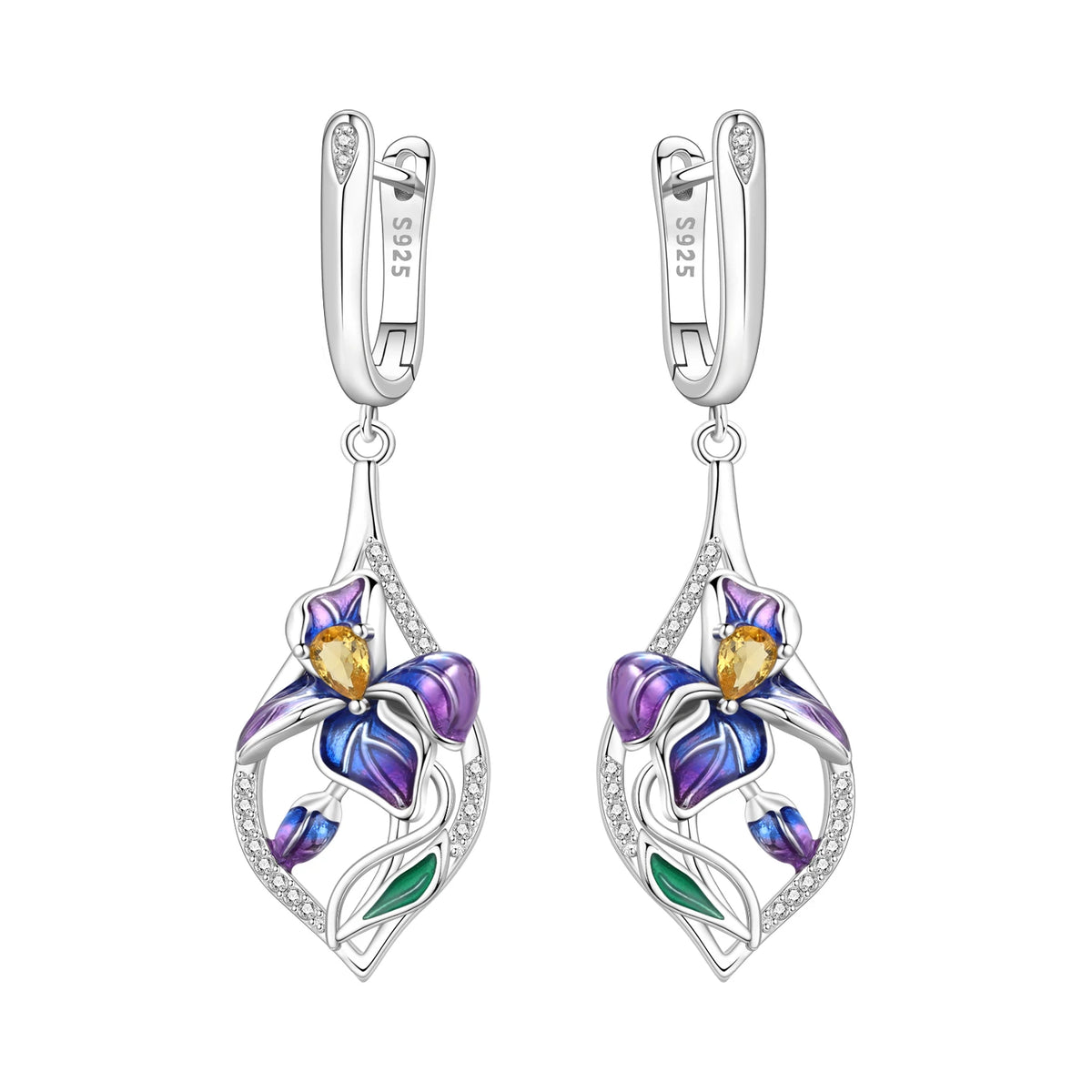 S925 Sterling Silver Iris Flower Hoop Earrings for Women