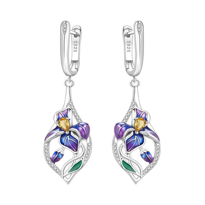 S925 Sterling Silver Iris Flower Hoop Earrings for Women