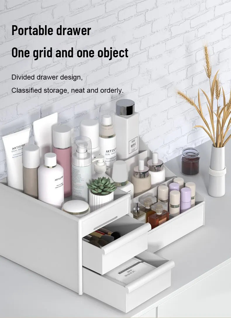 White Plastic Drawer Makeup Storage Box