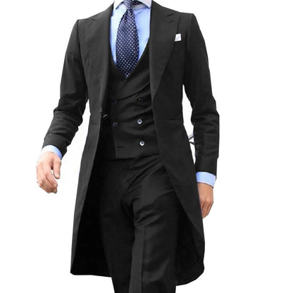 Royal Blue Long Tail Coat 3 Piece Suit for Men