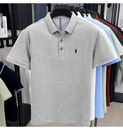 Men's Short Sleeve Cotton Polo Shirt with Embroidery