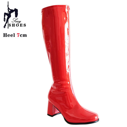 7cm Square Heel Knee-High Gogo Boots for Women