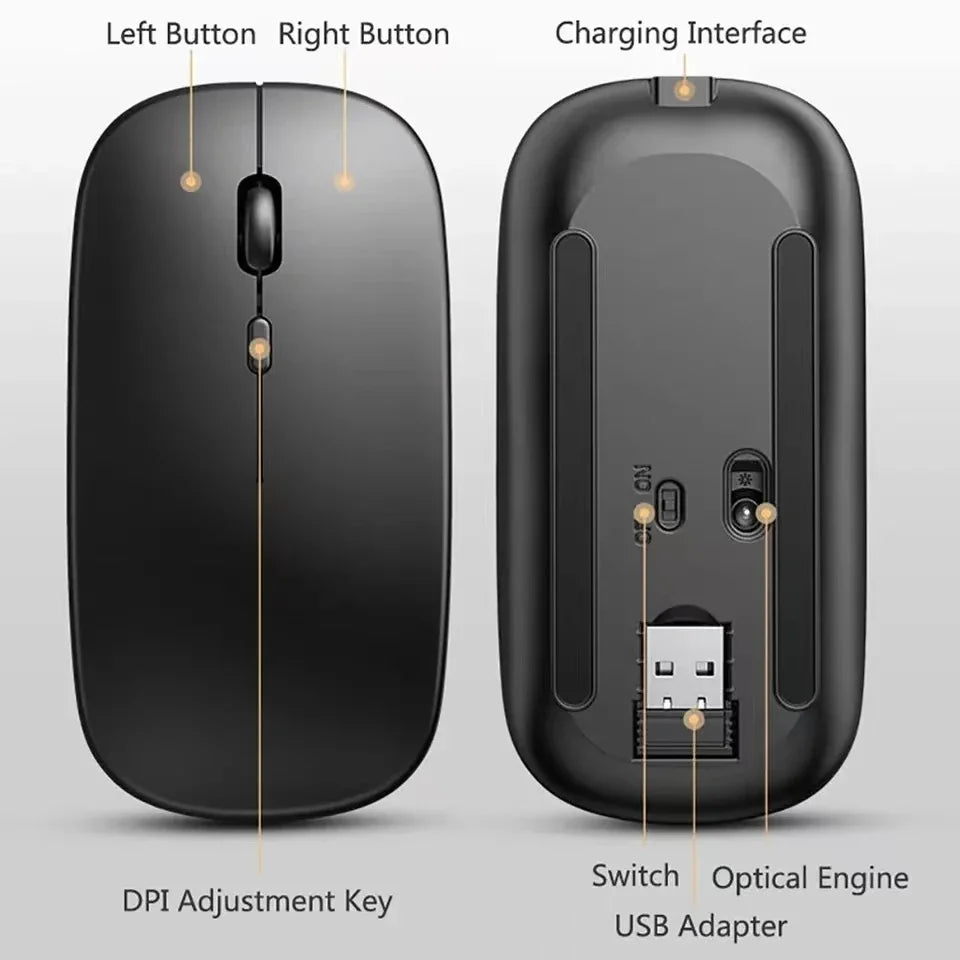 Rechargeable Wireless Mouse Dual Modes for PC and Laptop