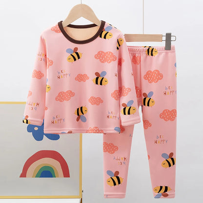 Children's Cartoon Printed Thick Warm Underwear Set
