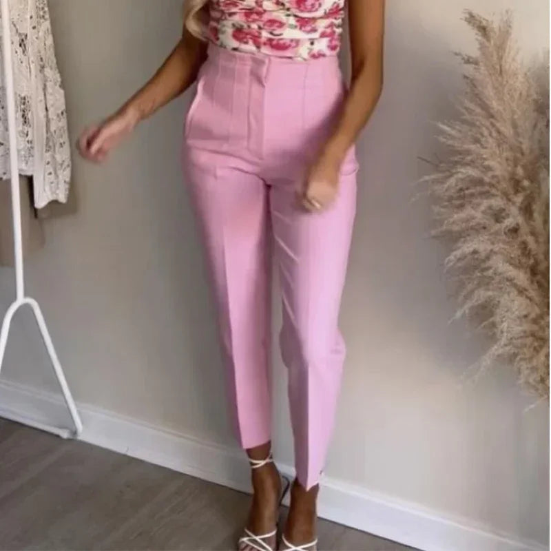 High Waist Pencil Pants for Women in Black and Pink