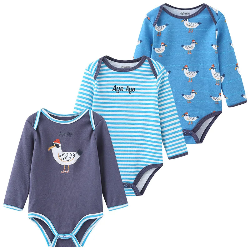 Kiddiezoom 3 Pcs Cotton Long Sleeve Baby Bodysuit
