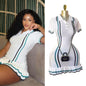 Knitted Mini Dress with Ruffles and Turn-Down Collar