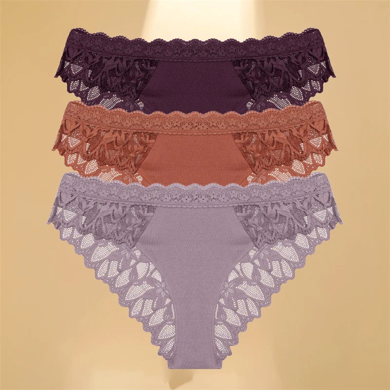 Lace Hollow Out Low-Waist Floral Briefs for Women