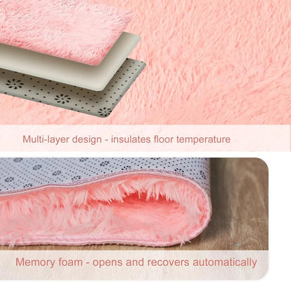 VIKAMA Pink Polyester Bedroom Carpet - Soft Plush Rug