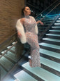 Sparkly Rhinestones Sleeveless Evening Dress for Women