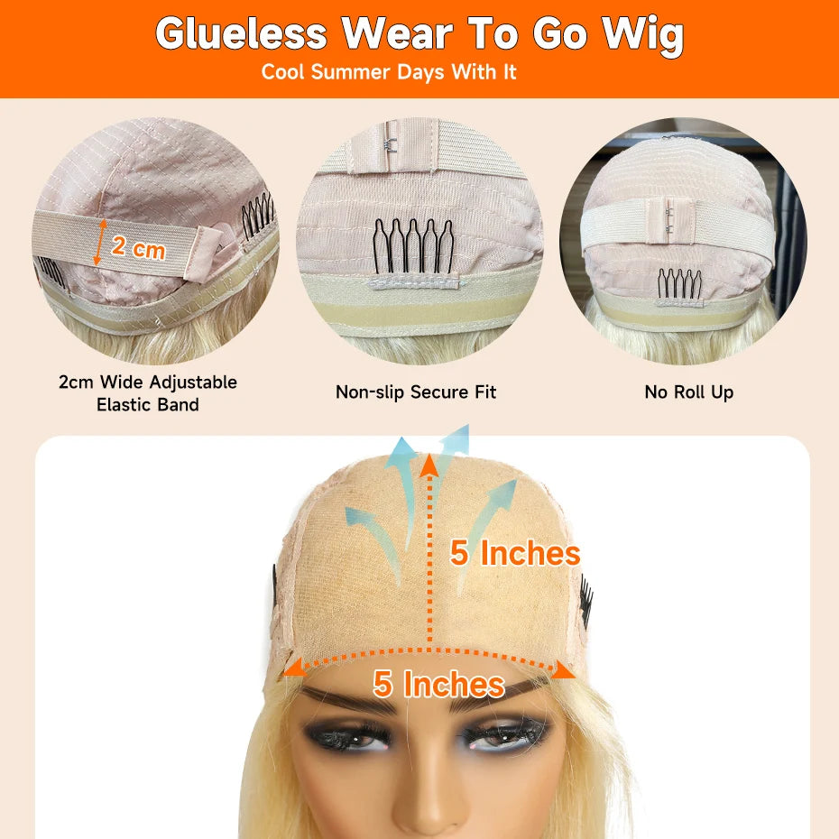 613 Glueless Human Hair Lace Closure Wig Blonde Straight