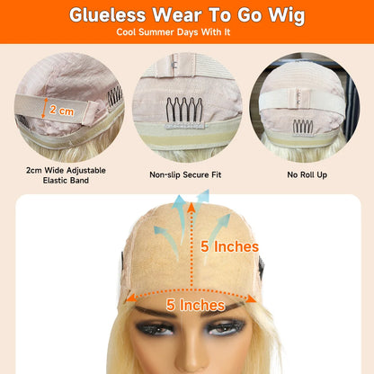 613 Glueless Human Hair Lace Closure Wig Blonde Straight