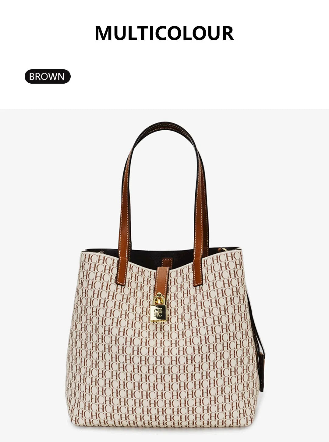 CH Women Monogram Print Shoulder Bag Large Capacity