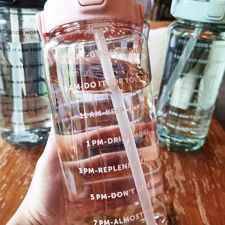 2 Liters Portable Plastic Travel Water Bottle with Straw