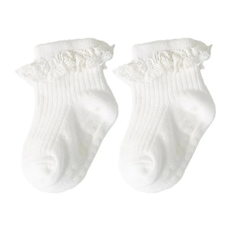Cotton Lace Socks for Toddler Girls Non-slip Half Knee