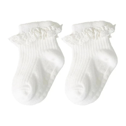 Cotton Lace Socks for Toddler Girls Non-slip Half Knee
