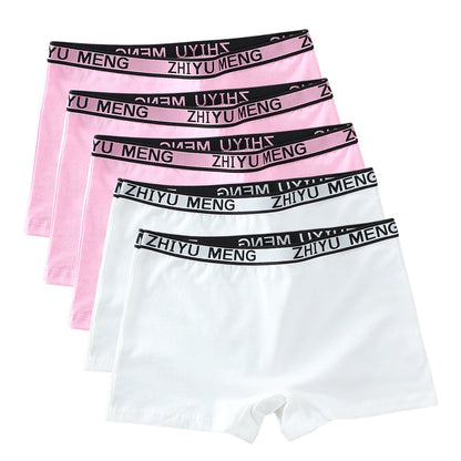 Teenage Girls Cotton Panties Solid Color Mid Waist Briefs