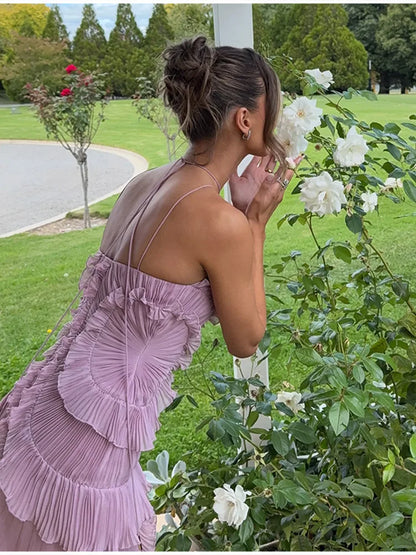 Elegant Purple Chiffon A Line Backless Evening Dress