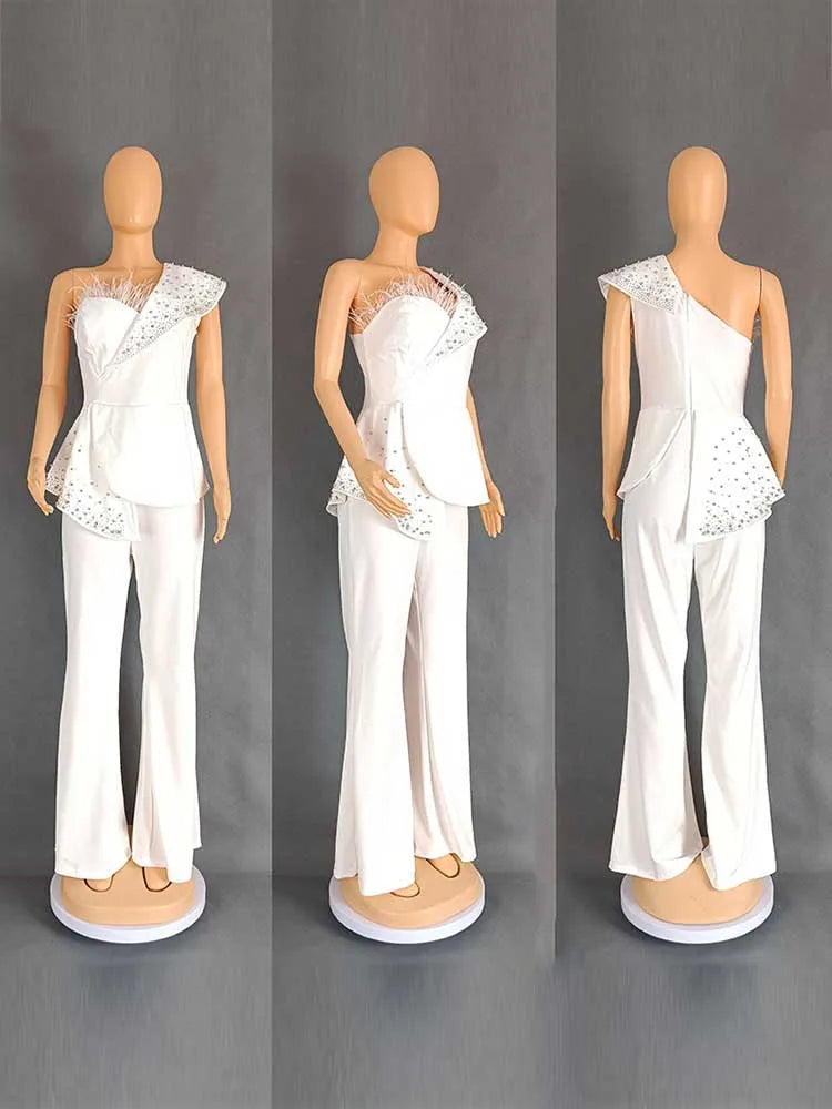 High Waist Strapless Jumpsuit with Rivet Collar for Women