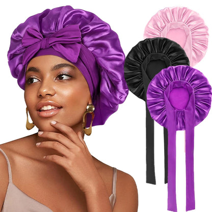 Satin Solid Sleeping Hat with Stretchy Tie Band
