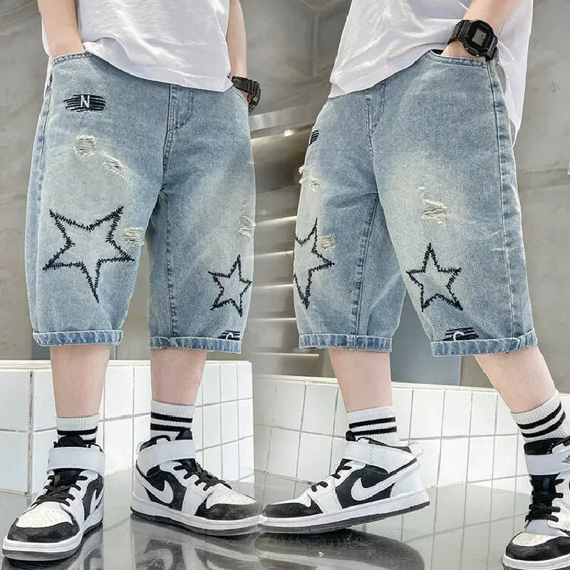 Boys Denim Shorts Summer Casual Knee Length Blue