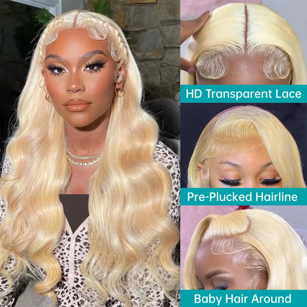 613 13x6 Lace Front Body Wave Human Hair Wig Blonde